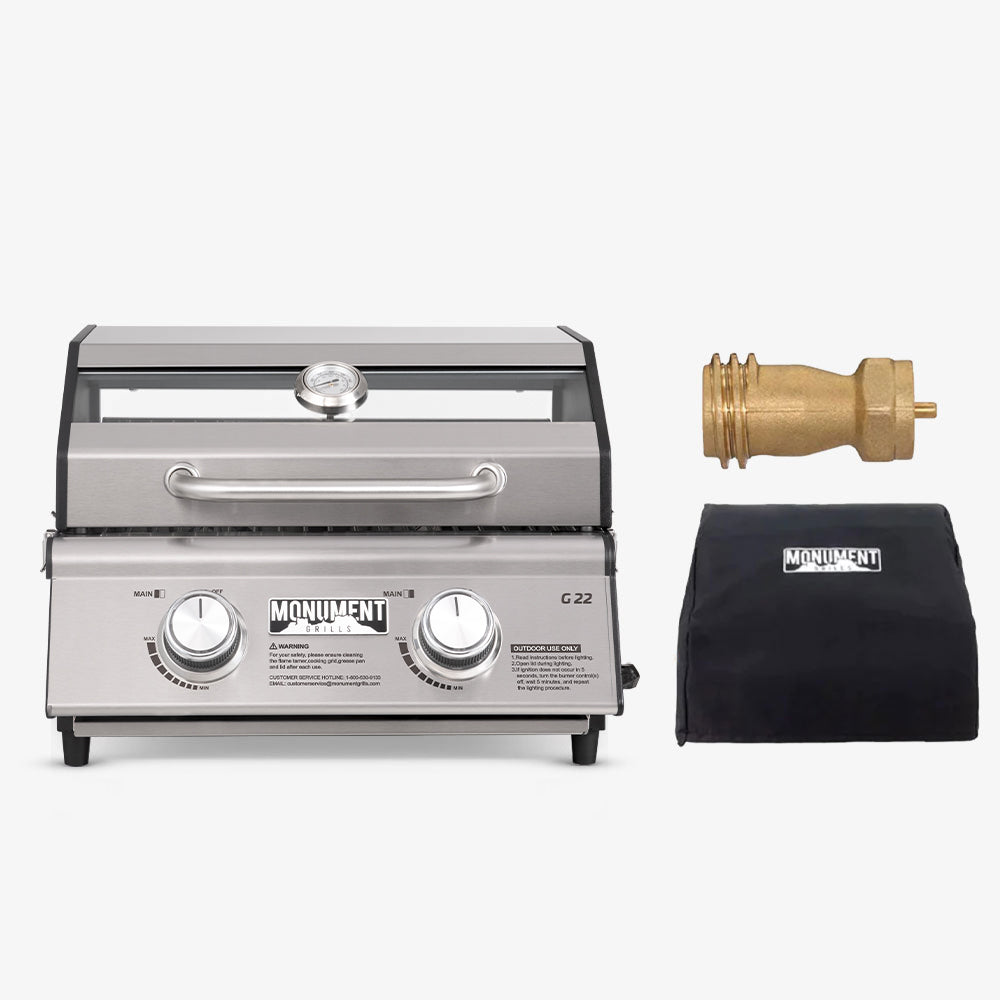 Monument Grills G22 Stainless Tabletop Gas Grill 2 Burners Liquid Propane Gas