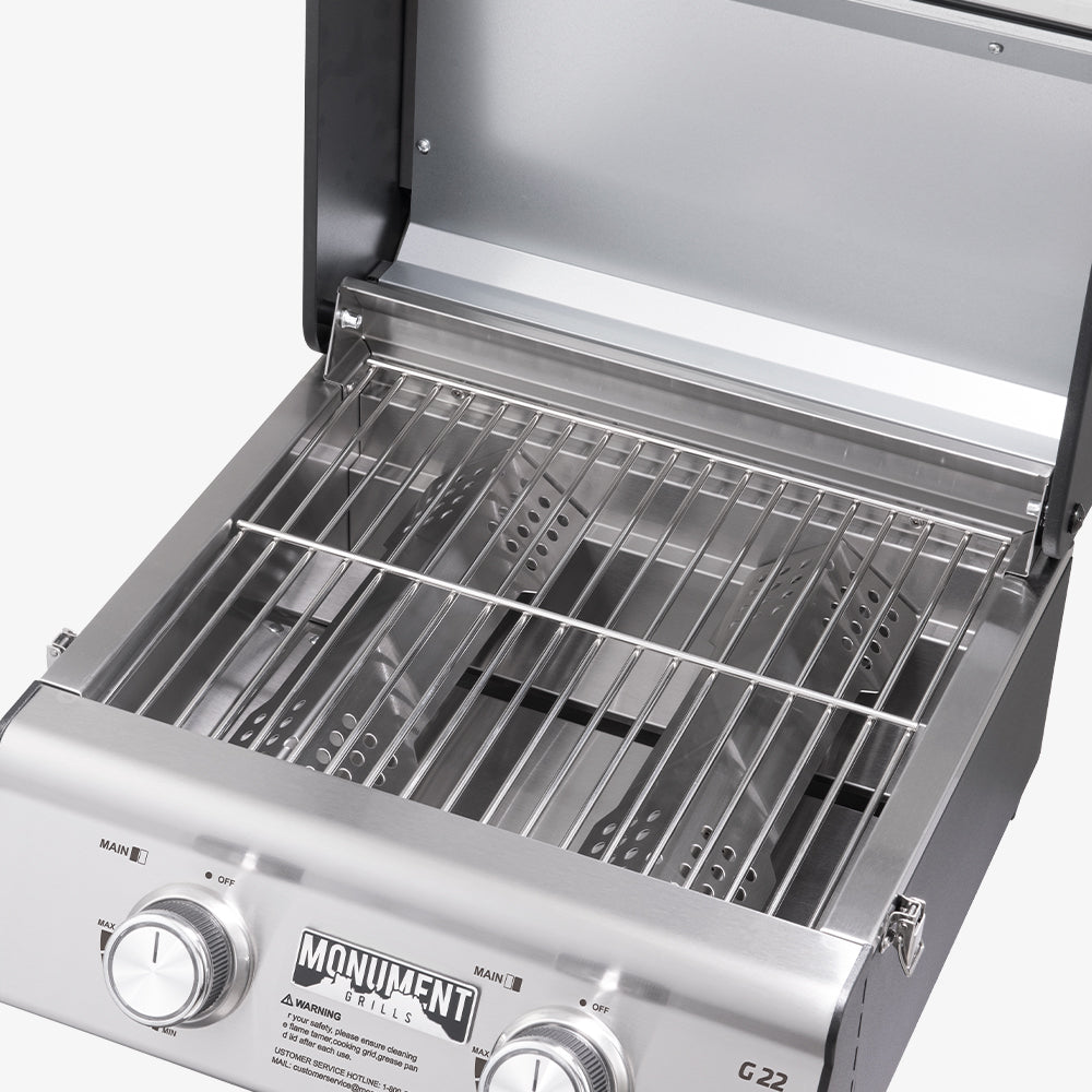 Monument Grills G22 Stainless Tabletop Gas Grill 2 Burners Liquid Propane Gas