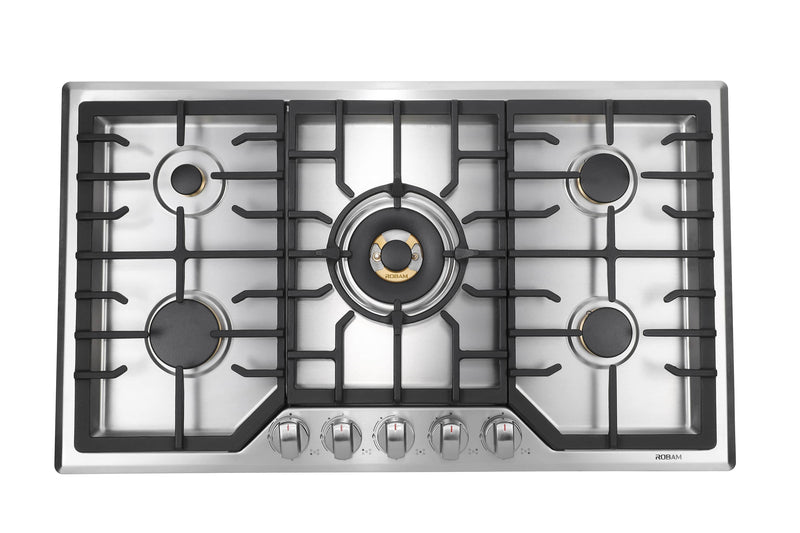 ROBAM 36-Inch 5-Burner Gas Cooktop with Brass Burners in Black (ZG9500B)