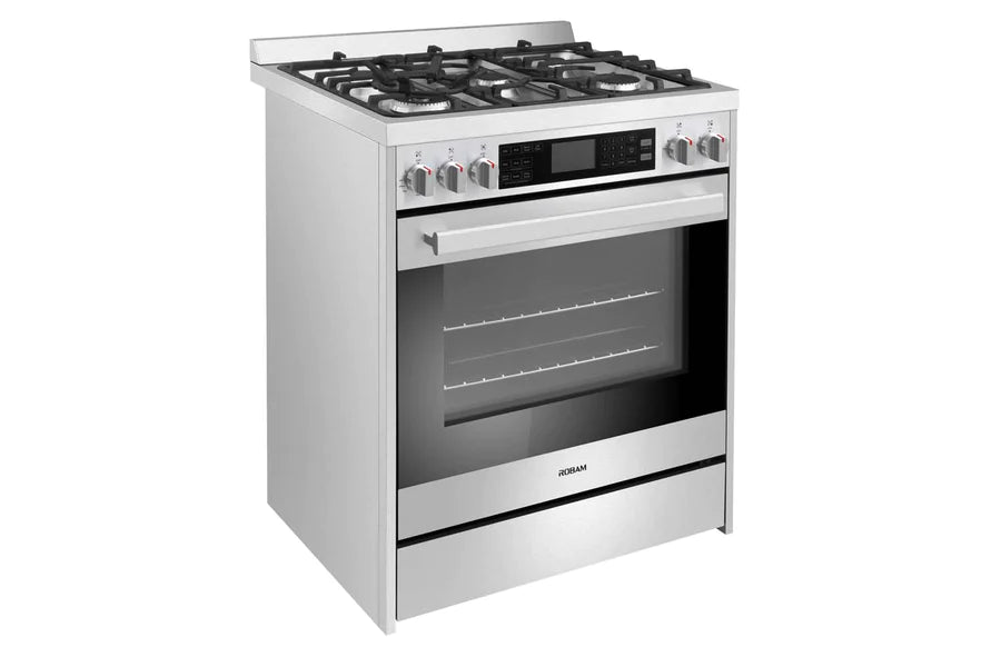 ROBAM 30-Inch 5 Cu. Ft. Oven Dual Fuel Gas Range with 5 Sealed Brass Burners in Stainless Steel (G517K)