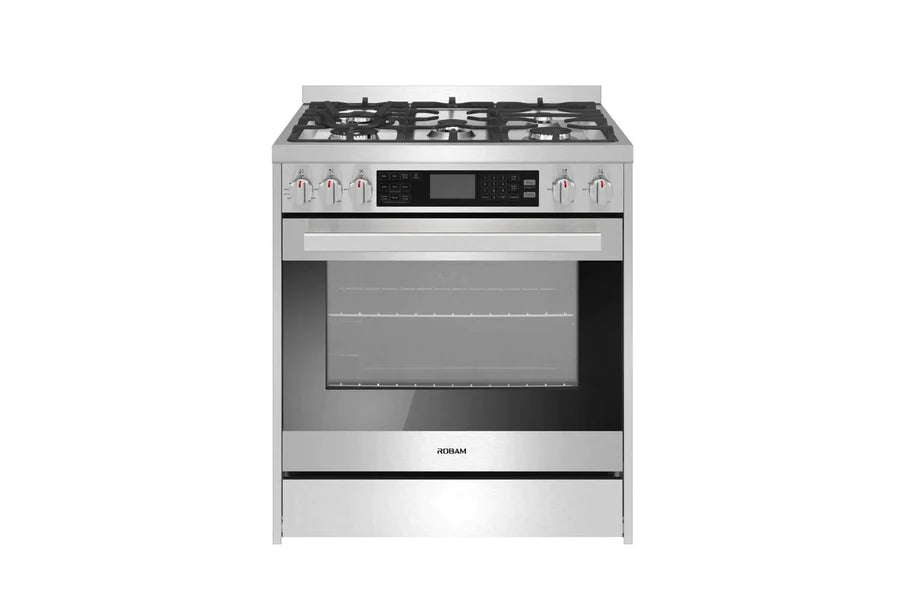 ROBAM 30-Inch 5 Cu. Ft. Oven Dual Fuel Gas Range with 5 Sealed Brass Burners in Stainless Steel (G517K)