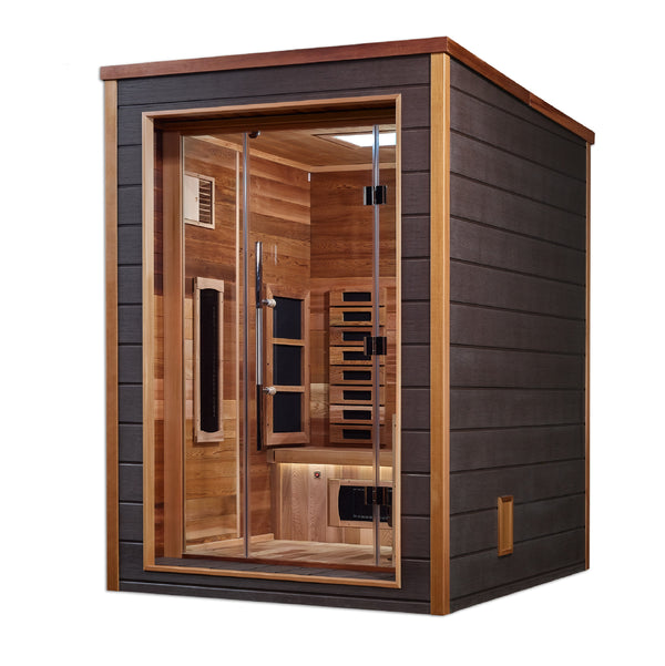 Golden Designs Nora 2 Person Outdoor-Indoor PureTech™ Hybrid Full Spectrum Sauna (GDI-8222-01) - Canadian Red Cedar Interior