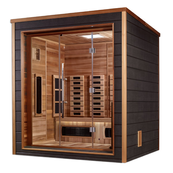 Golden Designs Visby 3 Person Outdoor-Indoor PureTech™ Hybrid Full Spectrum Sauna (GDI-8223-01) - Canadian Red Cedar Interior