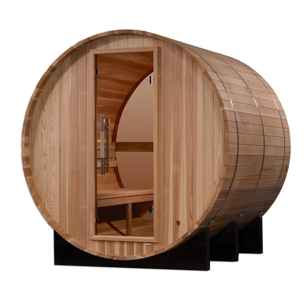 Golden Designs "Zurich" 4 Person Barrel with Bronze Privacy View - Traditional Sauna - Pacific Cedar GDI-B024-01