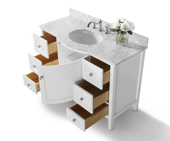 Ancerre Designs Lauren Bathroom Vanity With Sink And Carrara White  Marble Top Cabinet Set