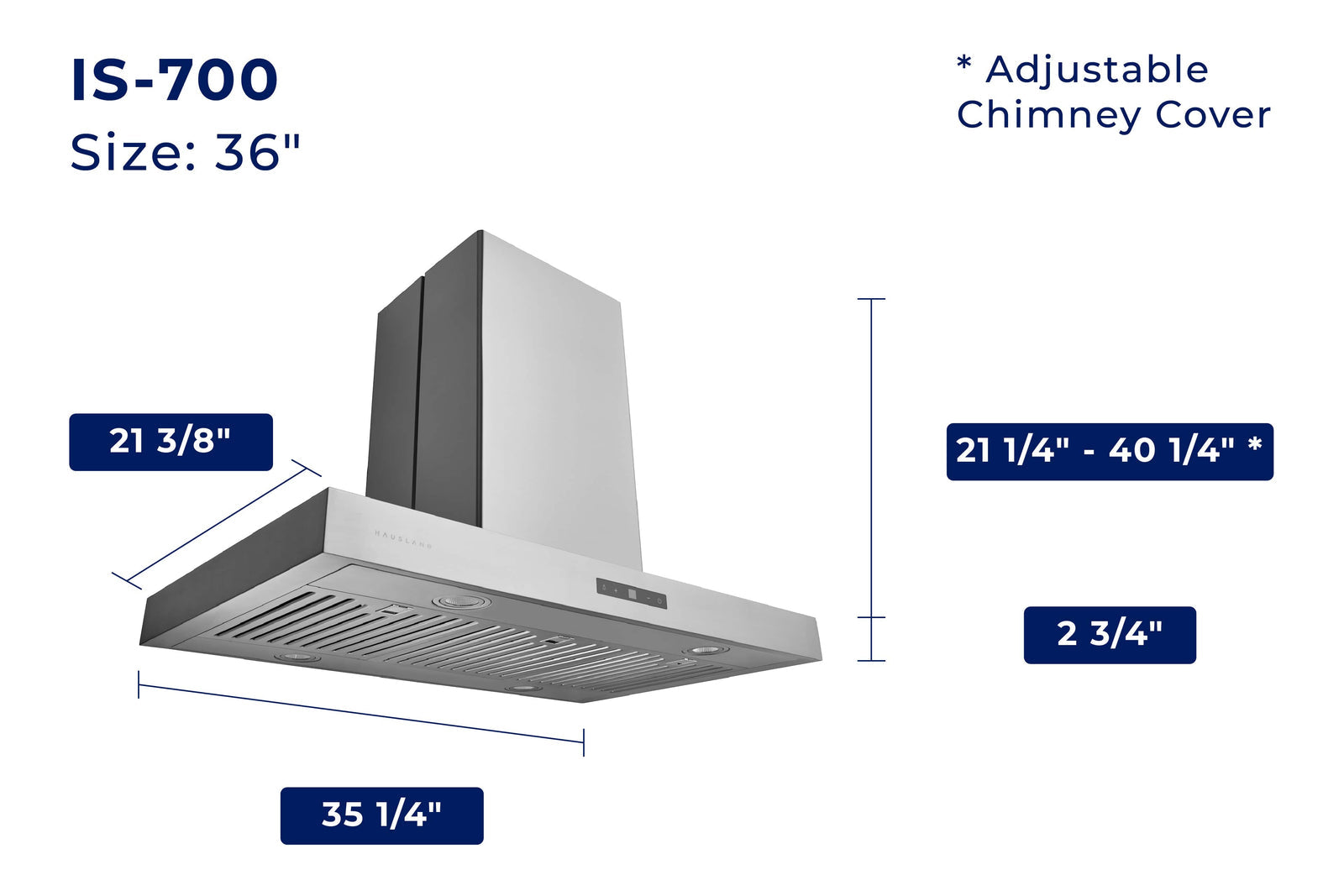 Hauslane 36-Inch Island T-Shaped Range Hood in Stainless Steel (IS-700SS-36)