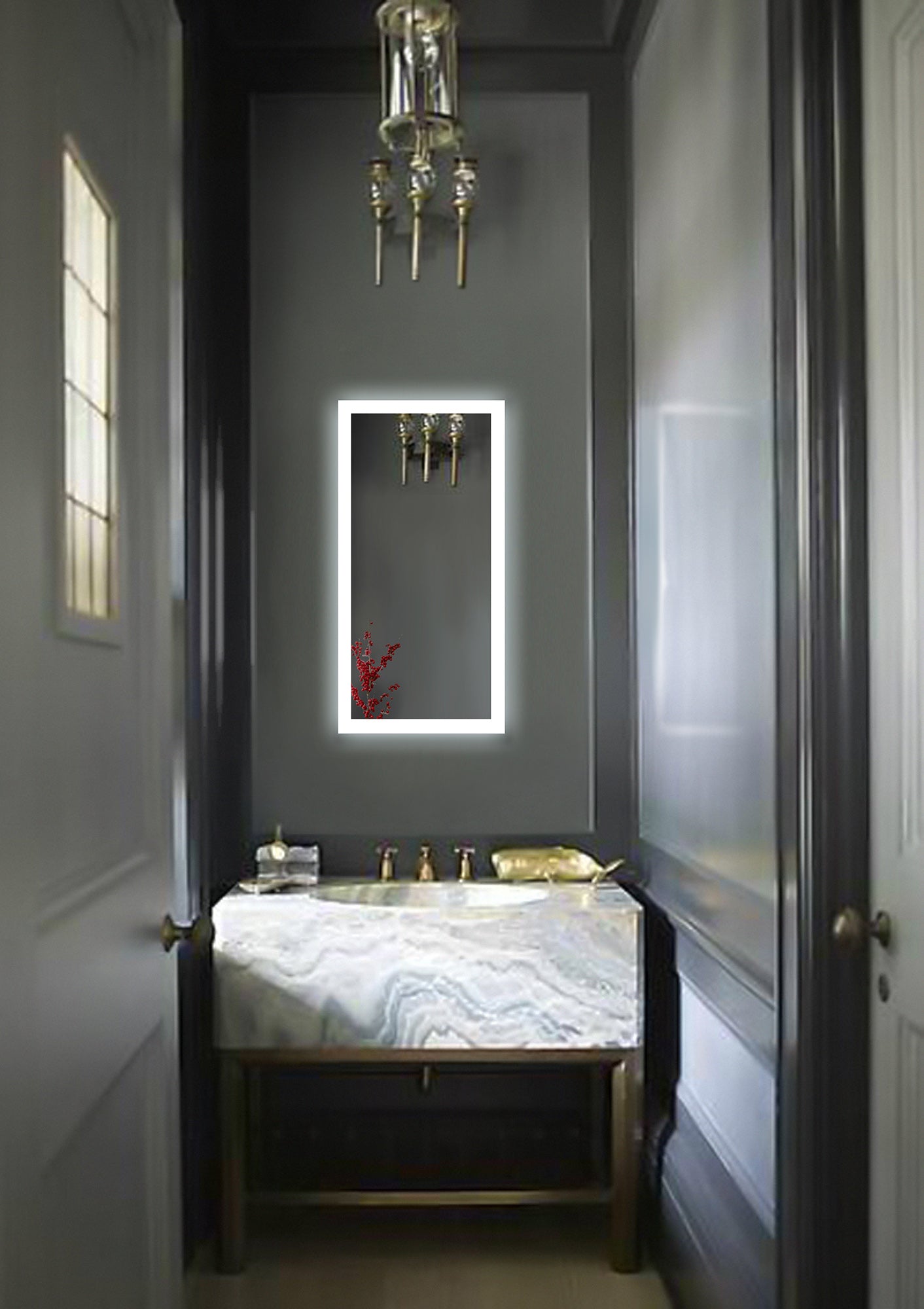 Krugg Bijou 15″ x 30″ LED Bathroom Mirror w/ Dimmer & Defogger | Small Lighted Vanity Mirror