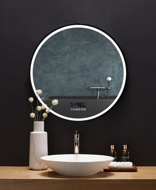 Ancerre Designs Cirque Round Led Lighted Bathroom Vanity Black Framed Mirror