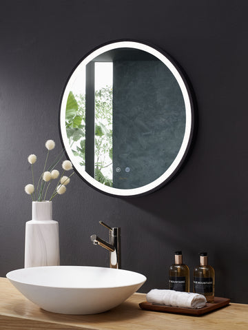 Ancerre Designs Cirque Round Led Lighted Bathroom Vanity Black Framed Mirror