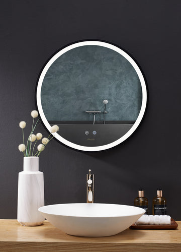 Ancerre Designs Cirque Round Led Lighted Bathroom Vanity Black Framed Mirror