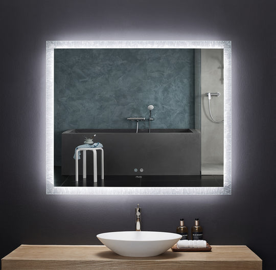 Ancerre Designs Frysta Led Frameless Rectangular Mirror Lighted Bathroom Vanity With Dimmer And Defogger