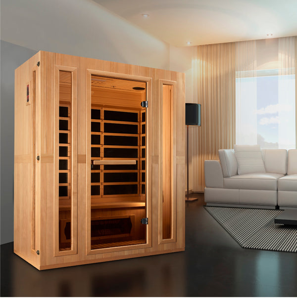 Golden Designs Maxxus "Trinity" Dual Tech 3 person Low EMF FAR Infrared Sauna Canadian Hemlock