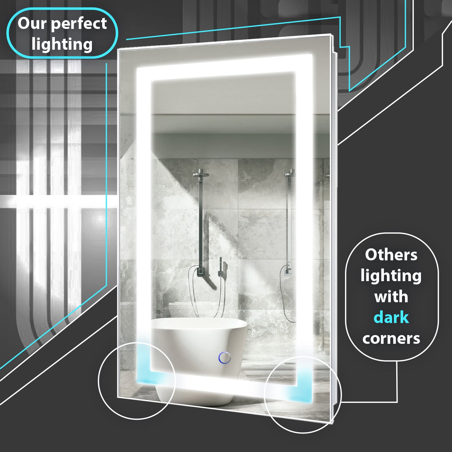 Krugg Icon 24″ x 24″ LED Bathroom Mirror w/ Dimmer & Defogger | Square Lighted Vanity Mirror