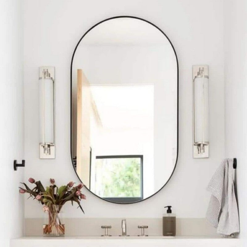 Design Element MIR-2432-OV-CH Vera 24 x 32 Inch Modern Oval Framed Wall Mount Bathroom Vanity Mirror