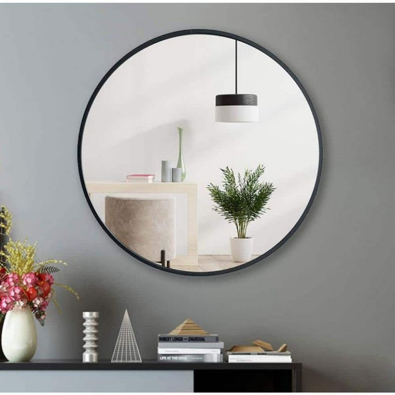 Design Element MIR-2828-RR-BK Vera 28 x 28 Inch Modern Round Framed Wall Mount Bathroom Vanity Mirror