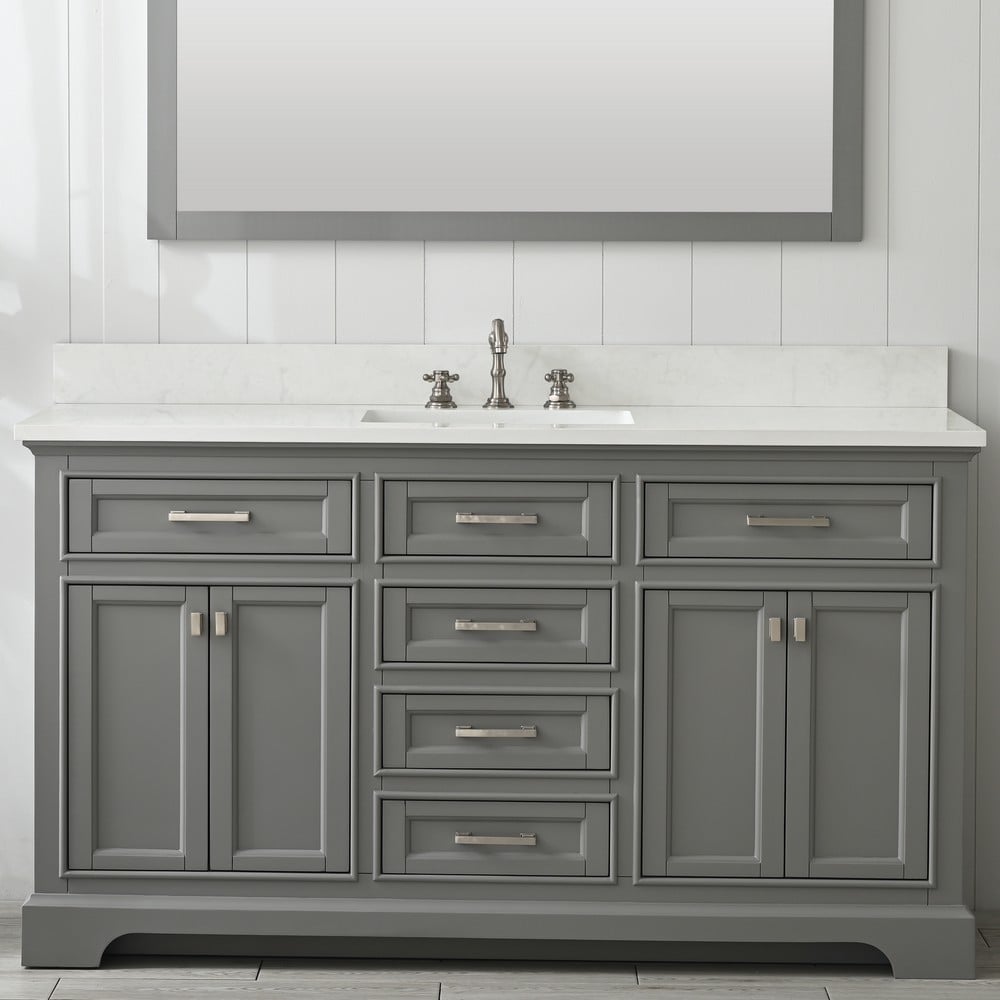 Design Element ML-60S-WT Milano 60 Inch Bath Vanity with White Quartz Top