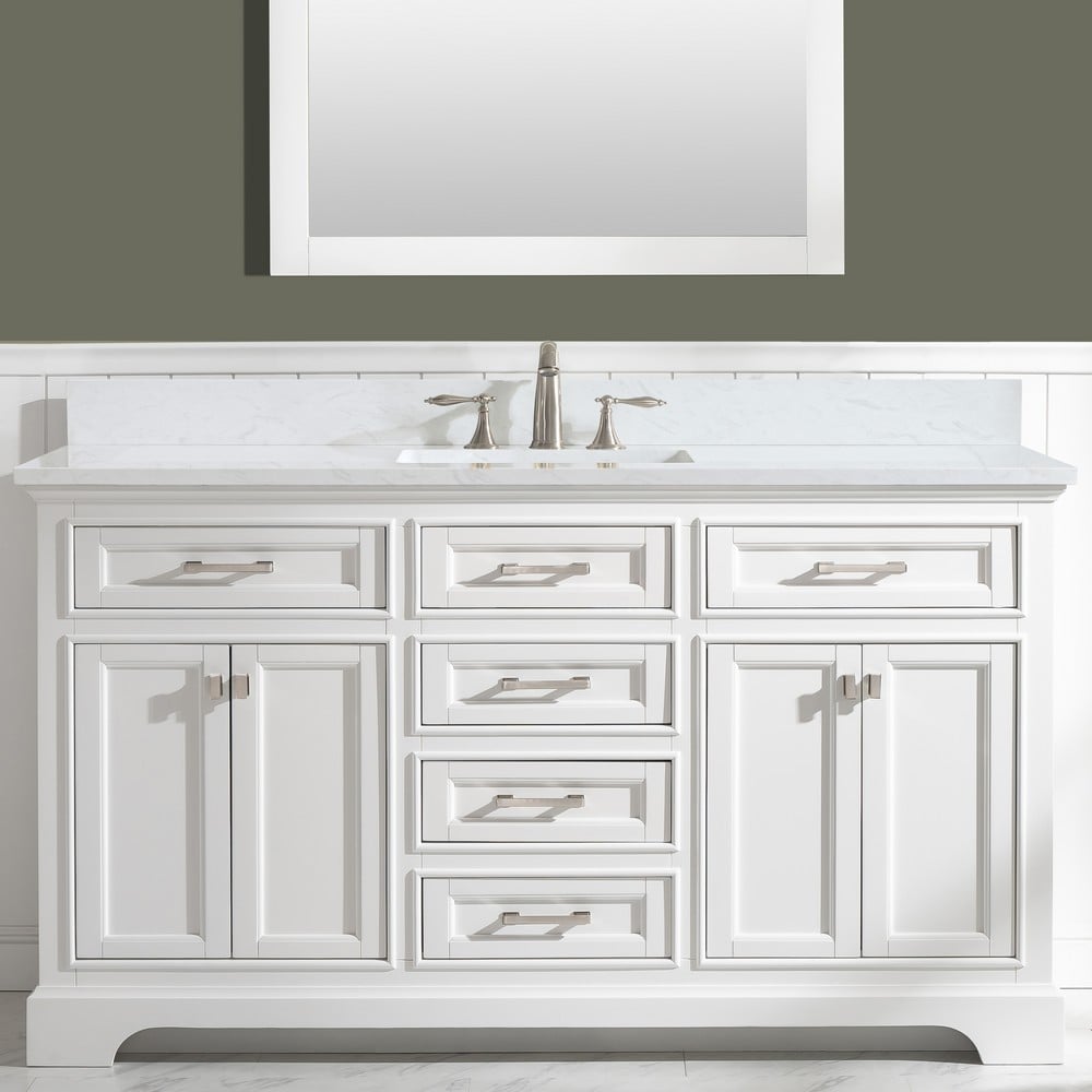 Design Element ML-60S-WT Milano 60 Inch Bath Vanity with White Quartz Top