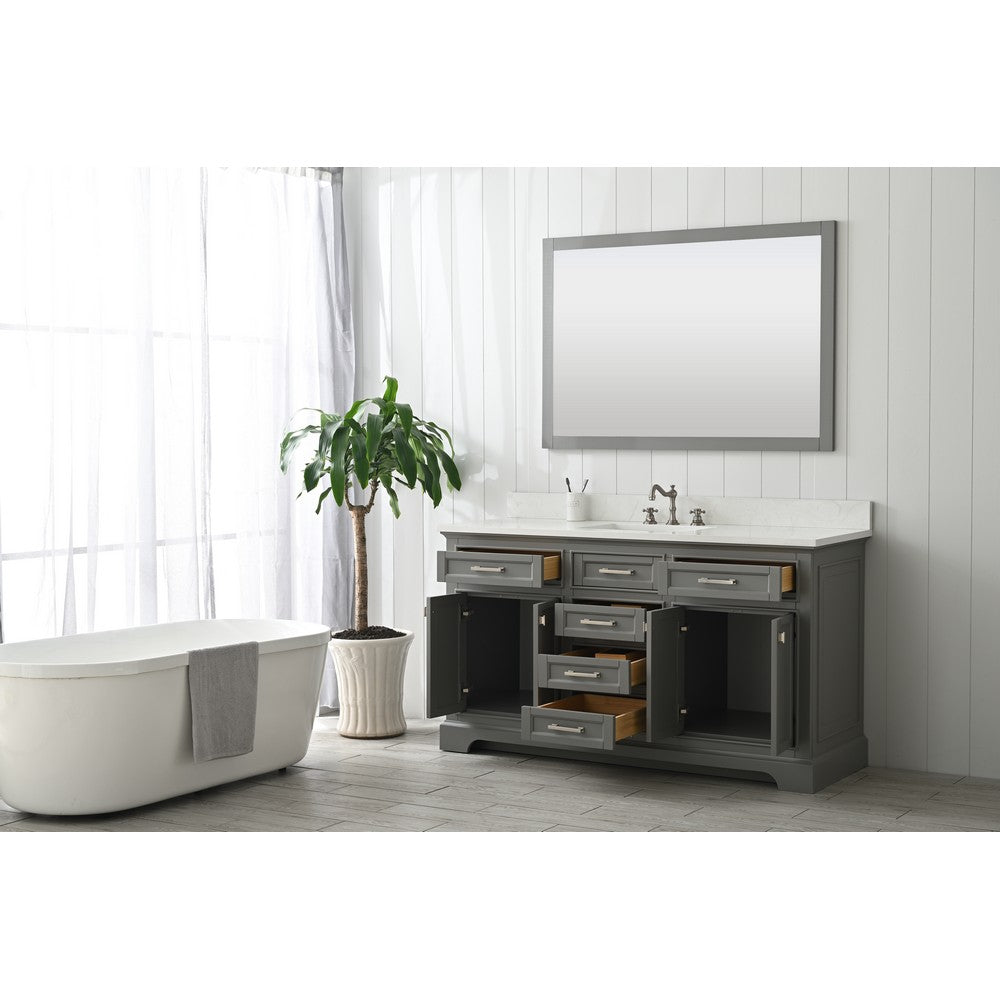 Design Element ML-60S-WT Milano 60 Inch Bath Vanity with White Quartz Top