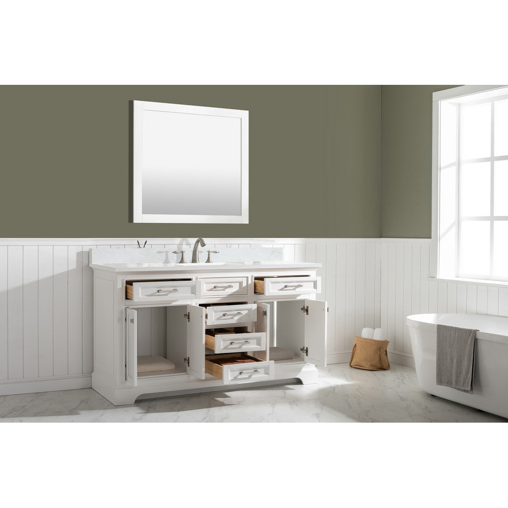 Design Element ML-60S-WT Milano 60 Inch Bath Vanity with White Quartz Top