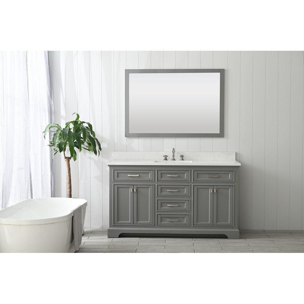 Design Element ML-60S-WT Milano 60 Inch Bath Vanity with White Quartz Top