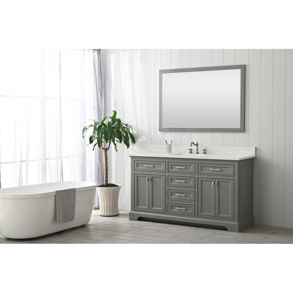 Design Element ML-60S-WT Milano 60 Inch Bath Vanity with White Quartz Top