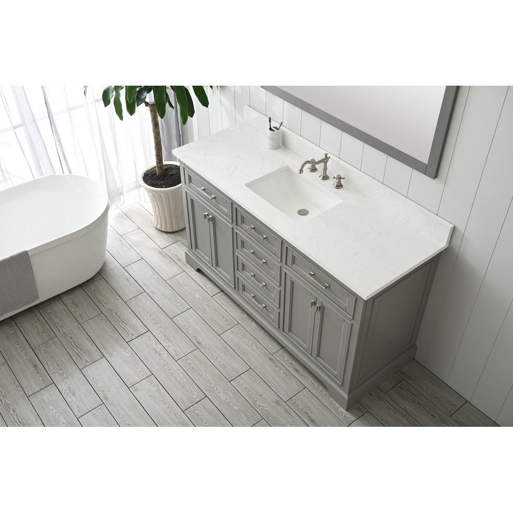 Design Element ML-60S-WT Milano 60 Inch Bath Vanity with White Quartz Top