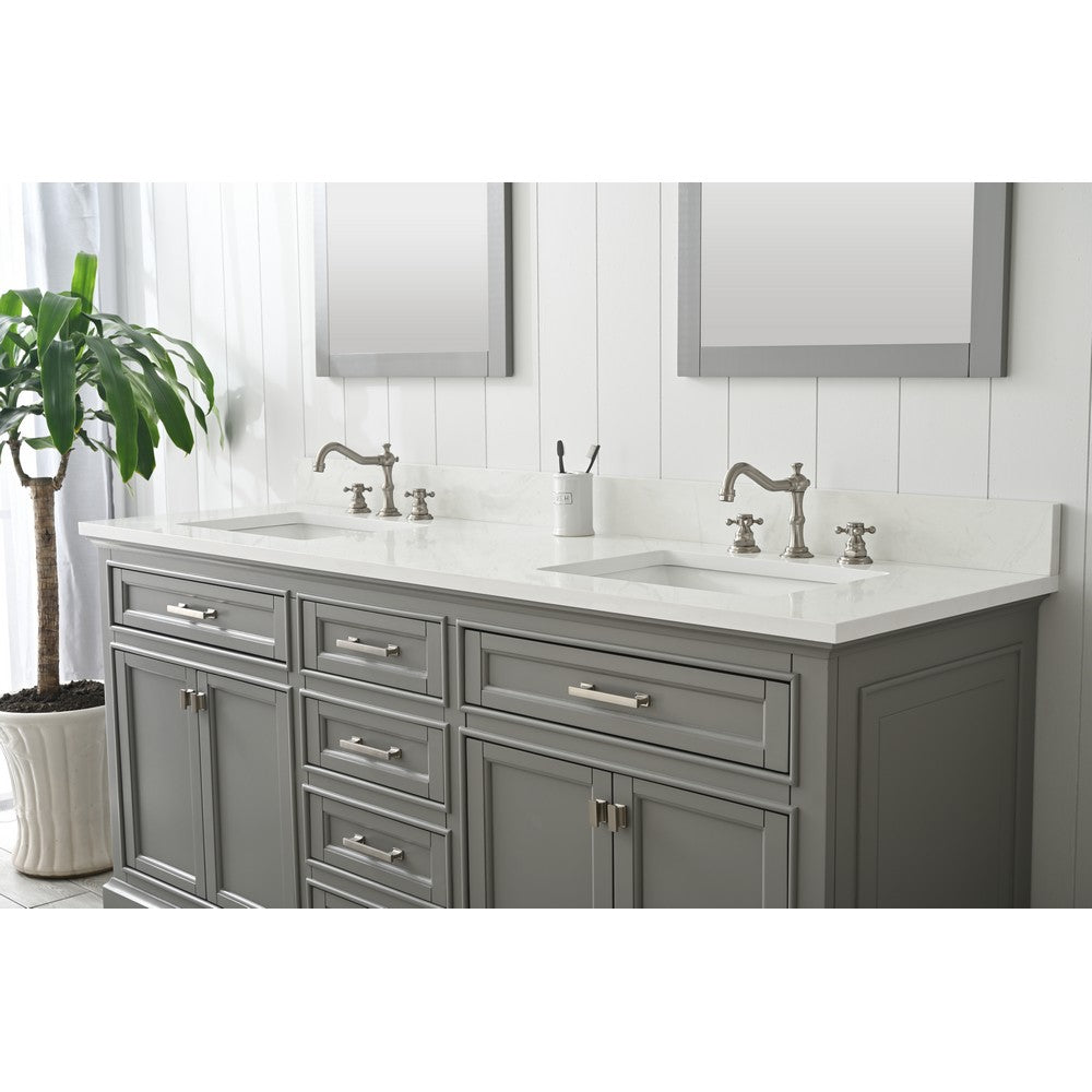 Design Element ML-72-GY Milano 72 Inch Bath Vanity in Gray with White Quartz Top