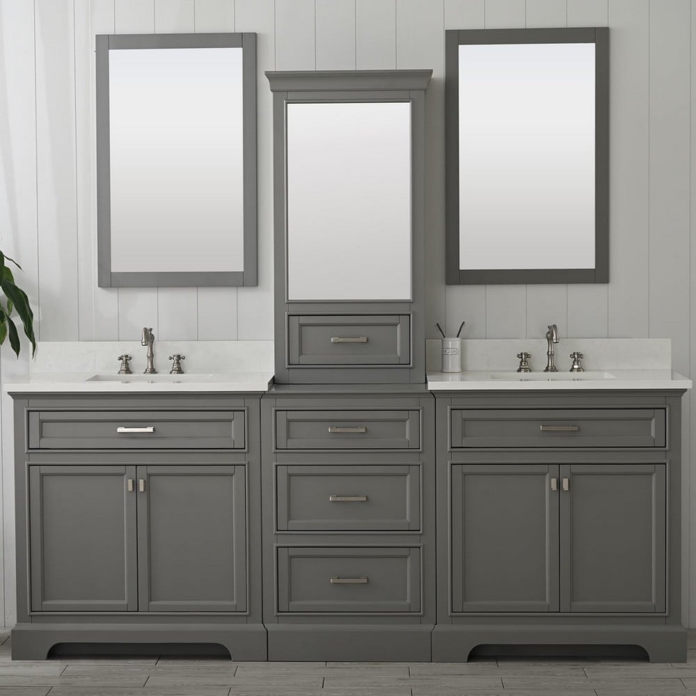 Design Element ML-84MC-WT Milano 84 Inch Freestanding Double Sink Modular Set Bathroom Vanity, White