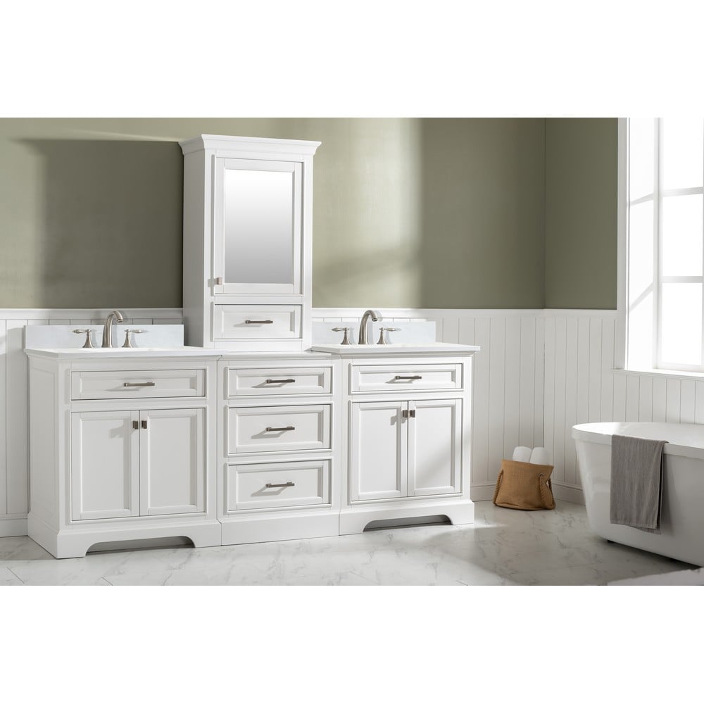 Design Element ML-84MC-WT Milano 84 Inch Freestanding Double Sink Modular Set Bathroom Vanity, White