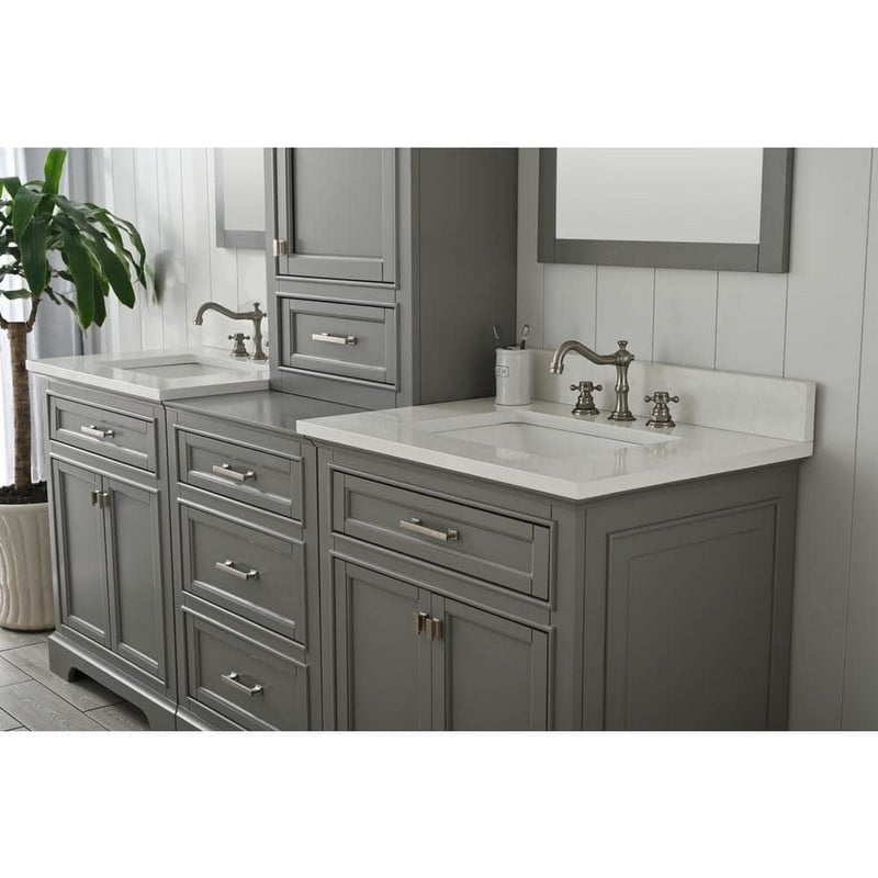 Design Element ML-96MC-GY Milano 96 Inch Modular Bath Vanity in Gray with White Quartz Top