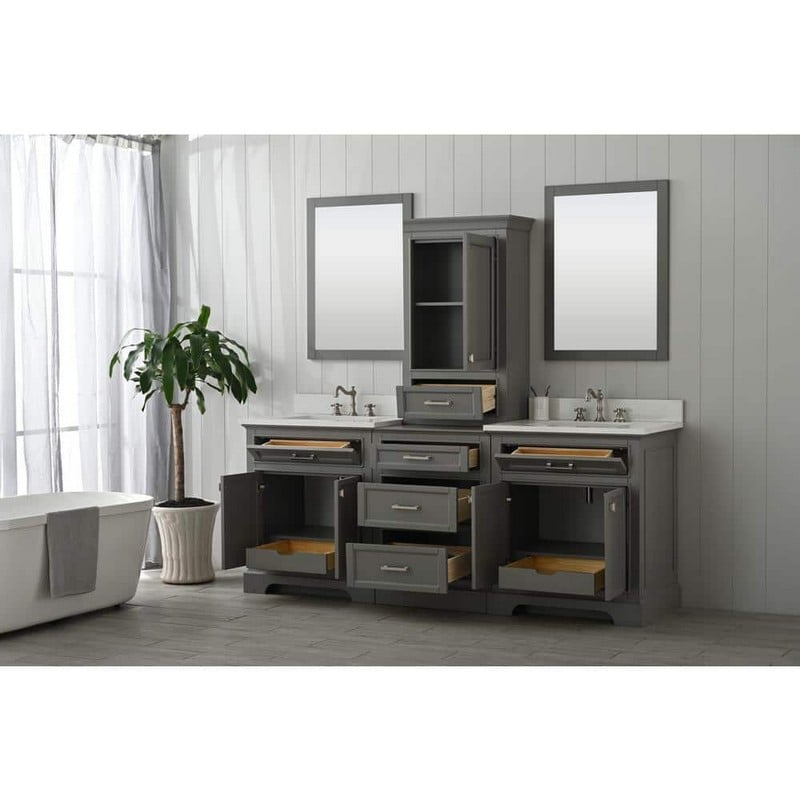 Design Element ML-96MC-GY Milano 96 Inch Modular Bath Vanity in Gray with White Quartz Top