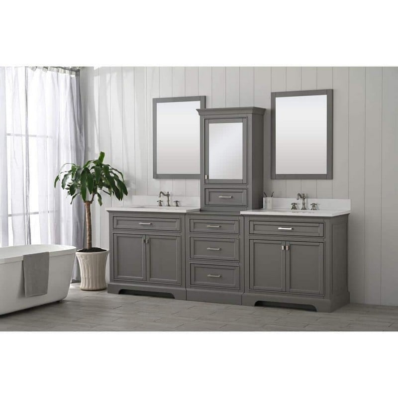 Design Element ML-96MC-GY Milano 96 Inch Modular Bath Vanity in Gray with White Quartz Top