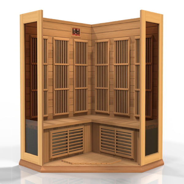 Golden Designs Maxxus "Avignon Edition" 3 Person Corner Near Zero EMF FAR Infrared Sauna - Canadian Red Cedar