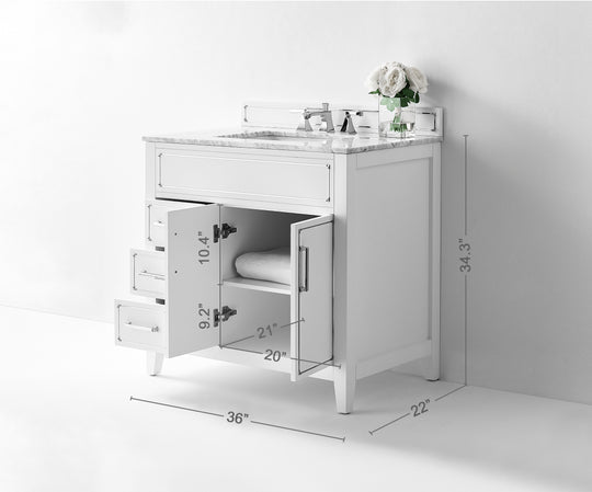 Ancerre Designs Aspen Bathroom Vanity With Sink Ank Carrara White Marble Top Cabinet Set