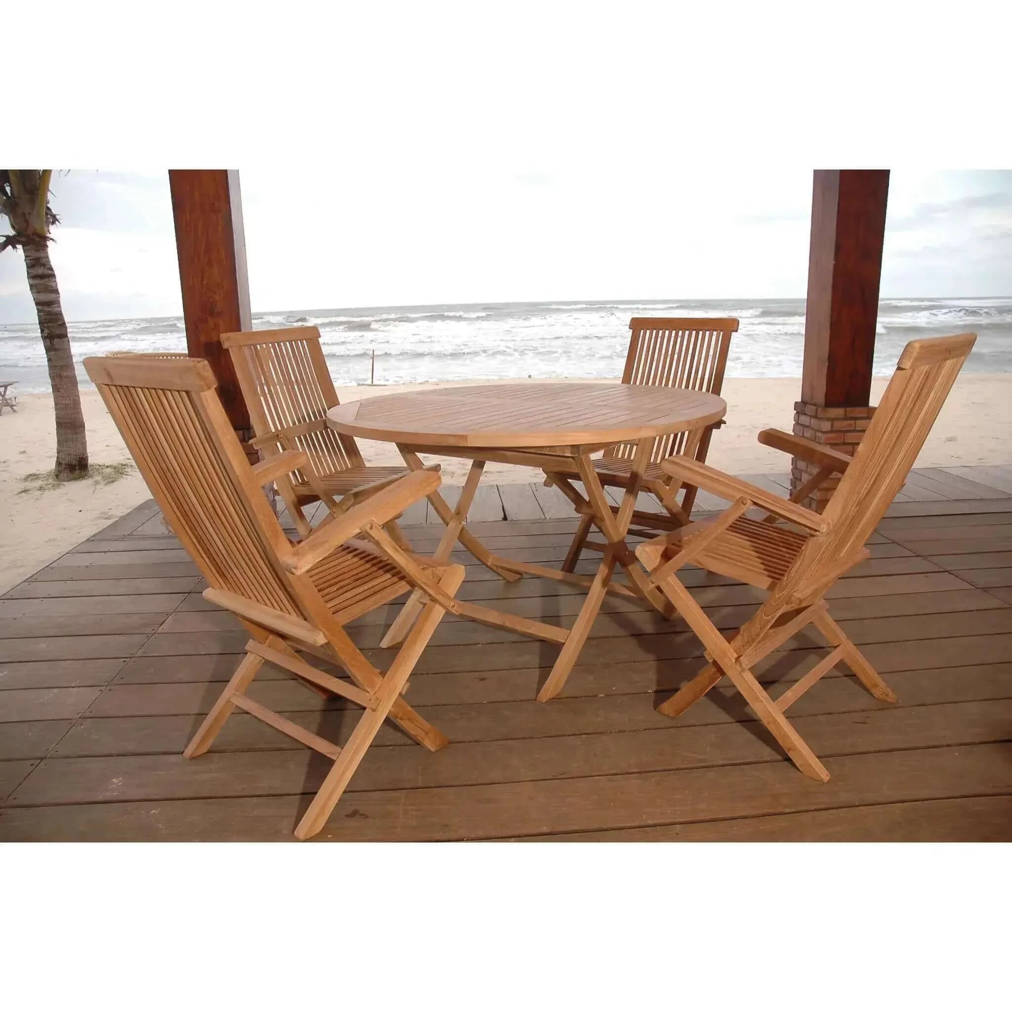 Anderson Teak Bahama Classic Folding Armchair 5-Pieces Dining Set-28