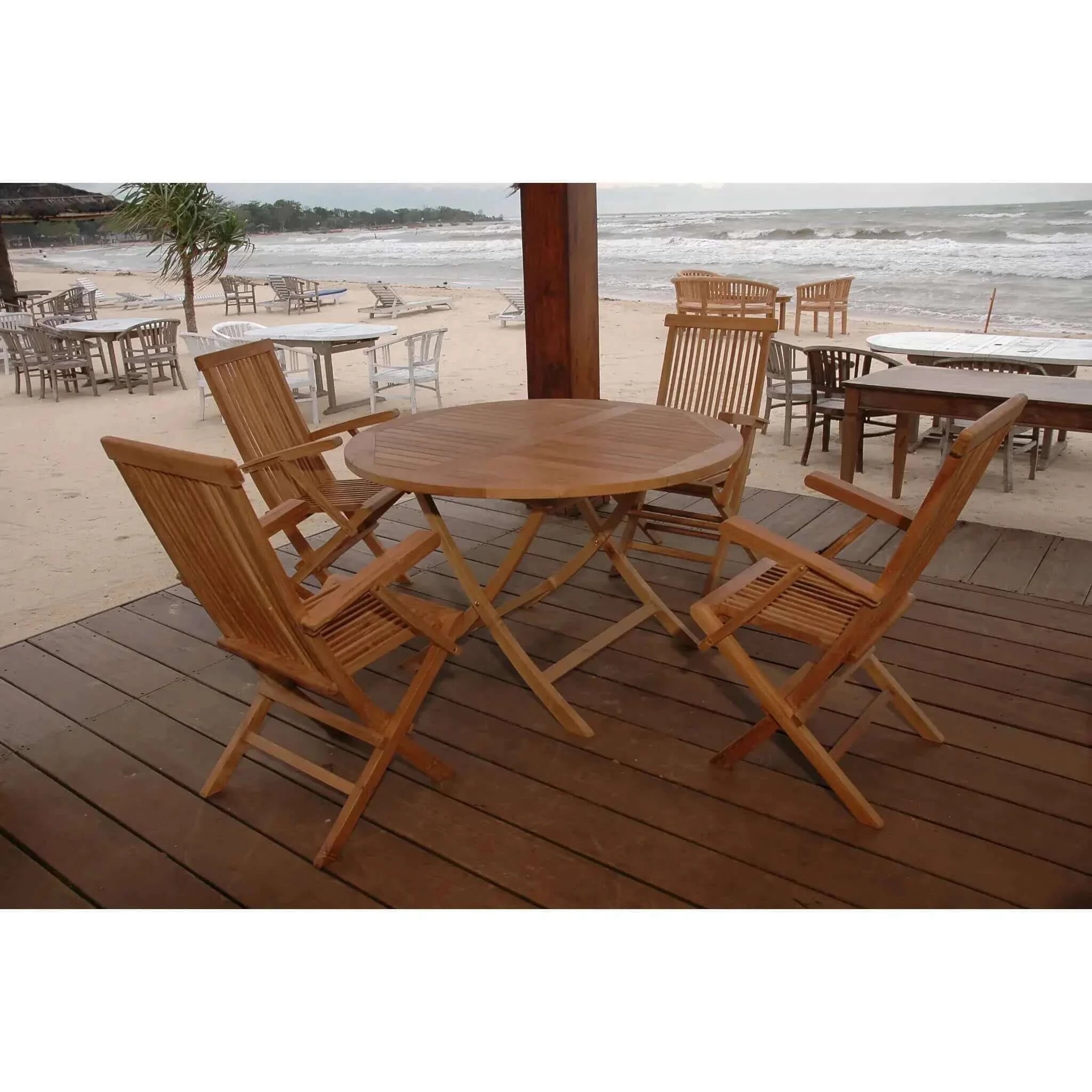 Anderson Teak Bahama Classic Folding Armchair 5-Pieces Dining Set-28