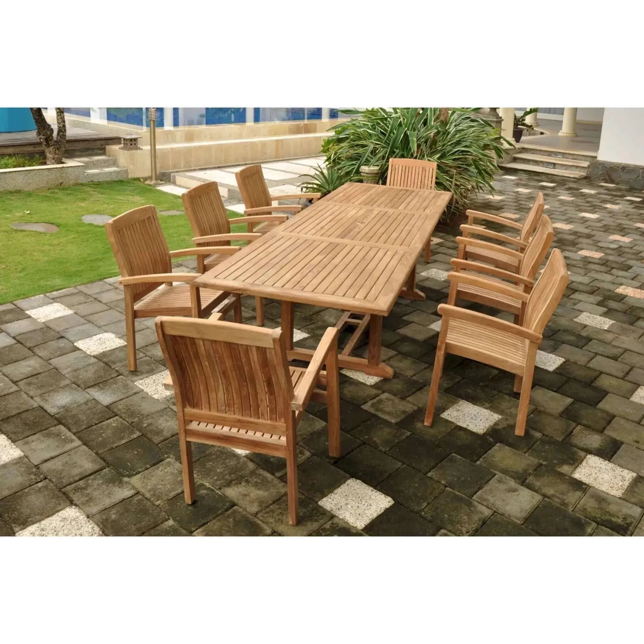 Anderson Teak Bahama Stackable Sahara 9-Pieces Rectangular Dining Set-77