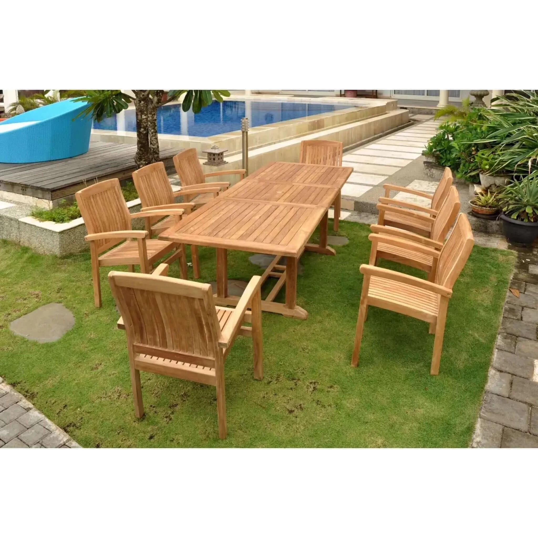 Anderson Teak Bahama Stackable Sahara 9-Pieces Rectangular Dining Set-80