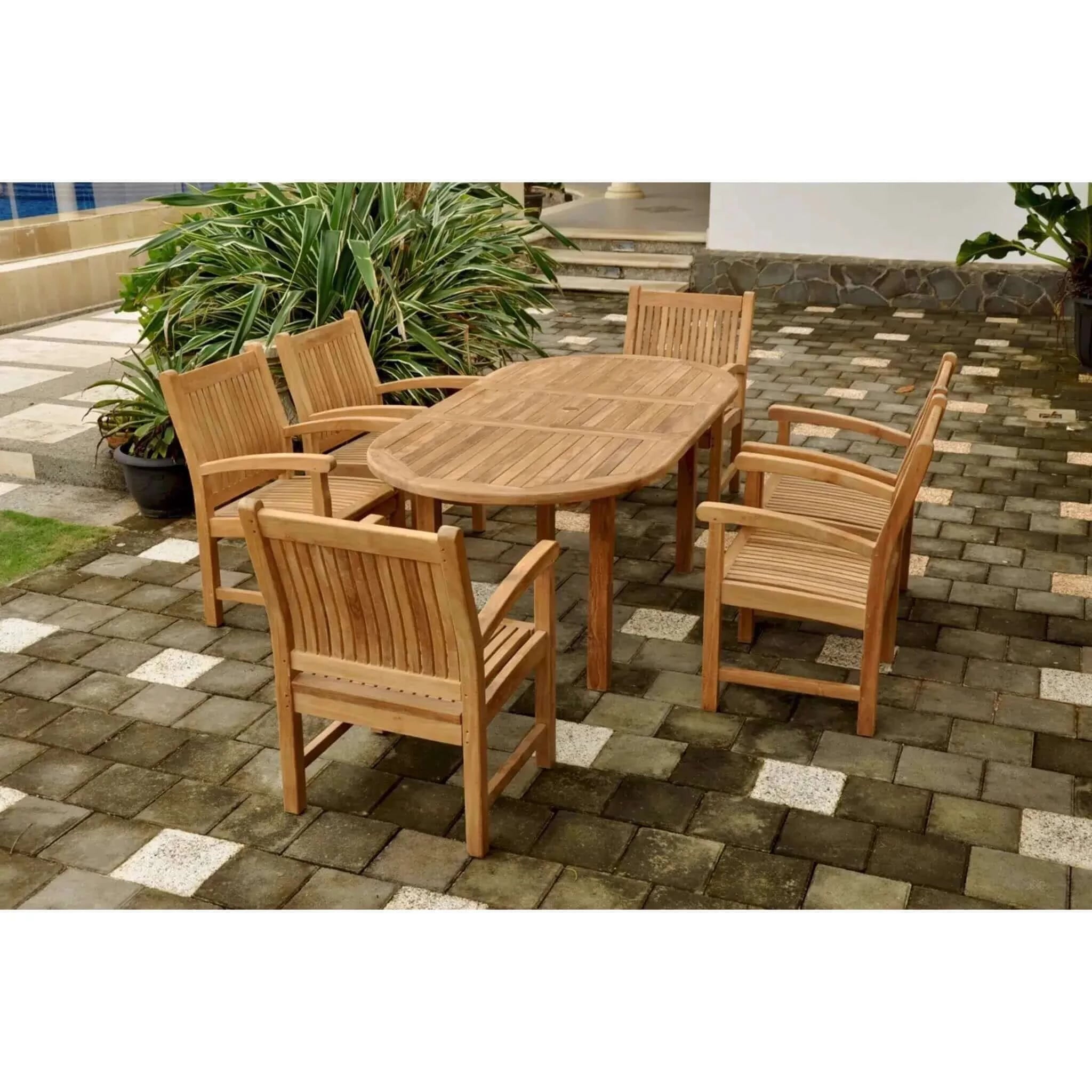 Anderson Teak Bahama Sahara 7-Pieces 78" Oval Dining Set-83