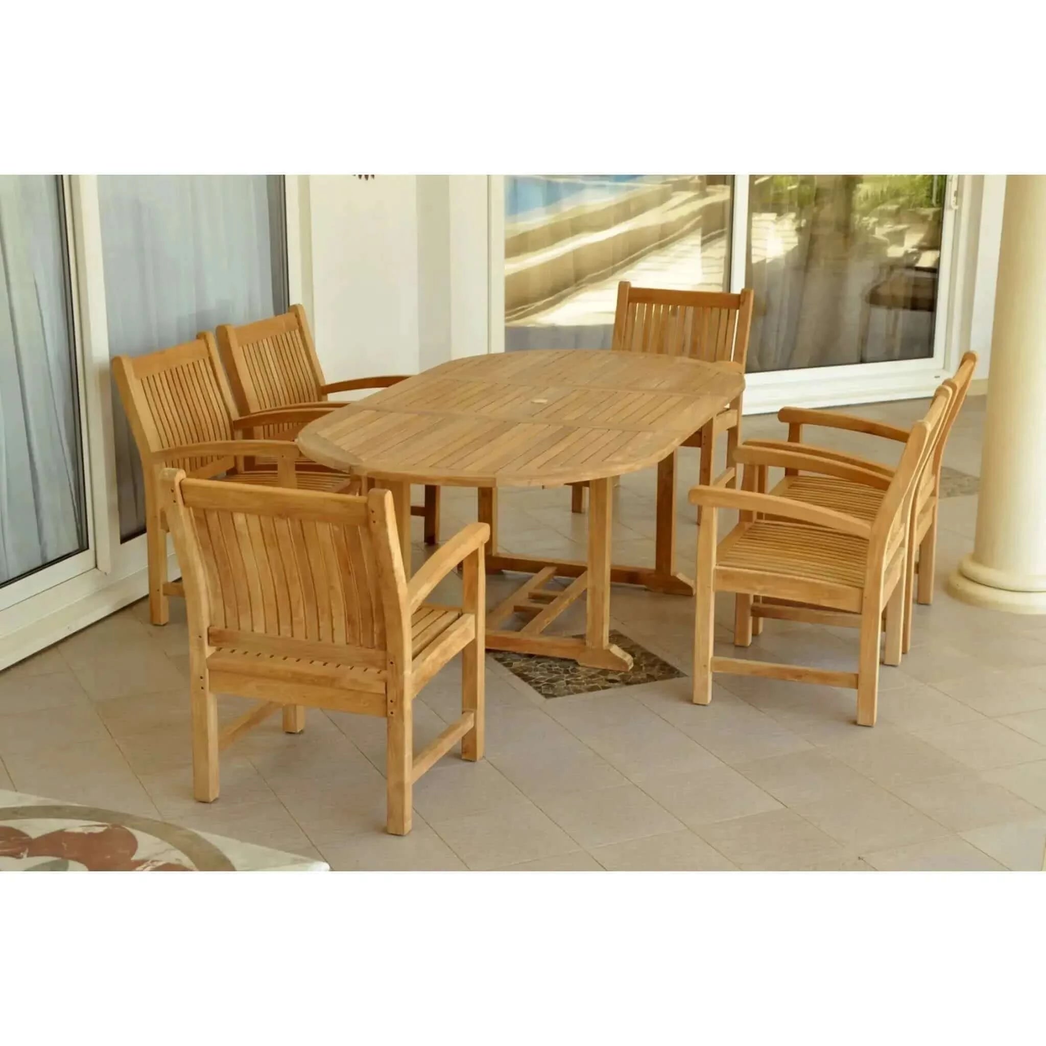 Anderson Teak Bahama Sahara Armchair 7-Pieces 87" Oval Dining Set-86