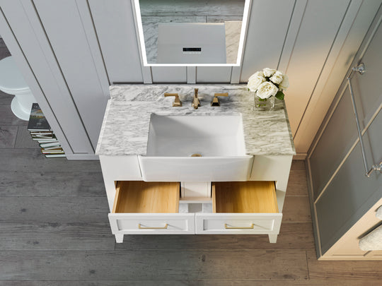 Ancerre Designs Hayley Bathroom Vanity With Sink And Carrara White Marble Top Cabinet Set