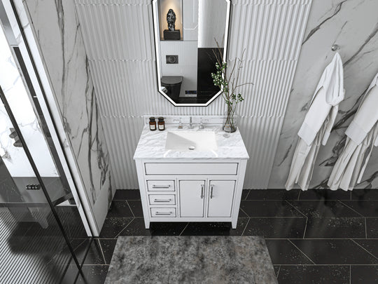 Ancerre Designs Aspen Bathroom Vanity With Sink Ank Carrara White Marble Top Cabinet Set