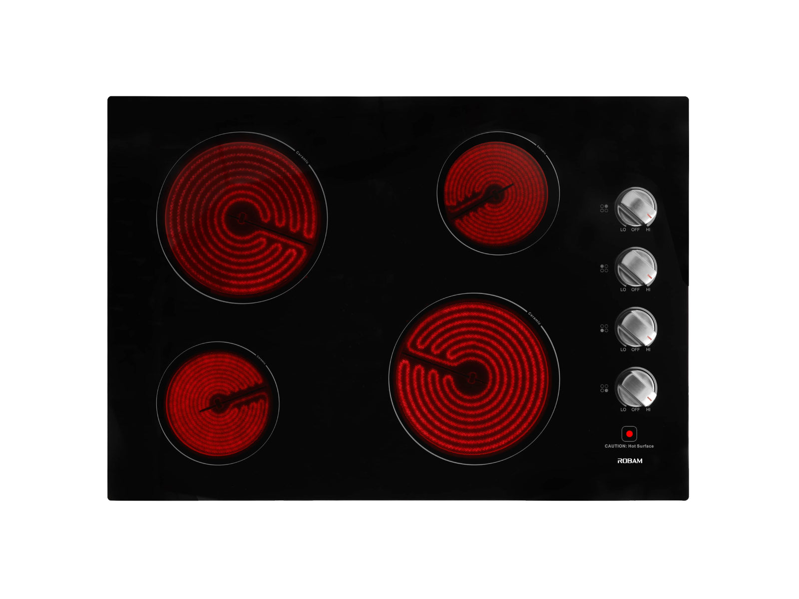 ROBAM 30-Inch Radiant Electric Ceramic Glass Cooktop in Black with 4 Elements including 2 Power Boil Elements (W412)