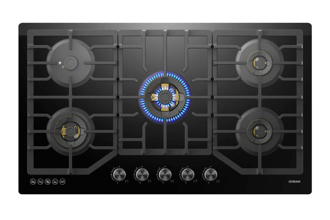 ROBAM 36-Inch 5-Burner Gas Cooktop with Brass Burners in Black (ZG9500B)