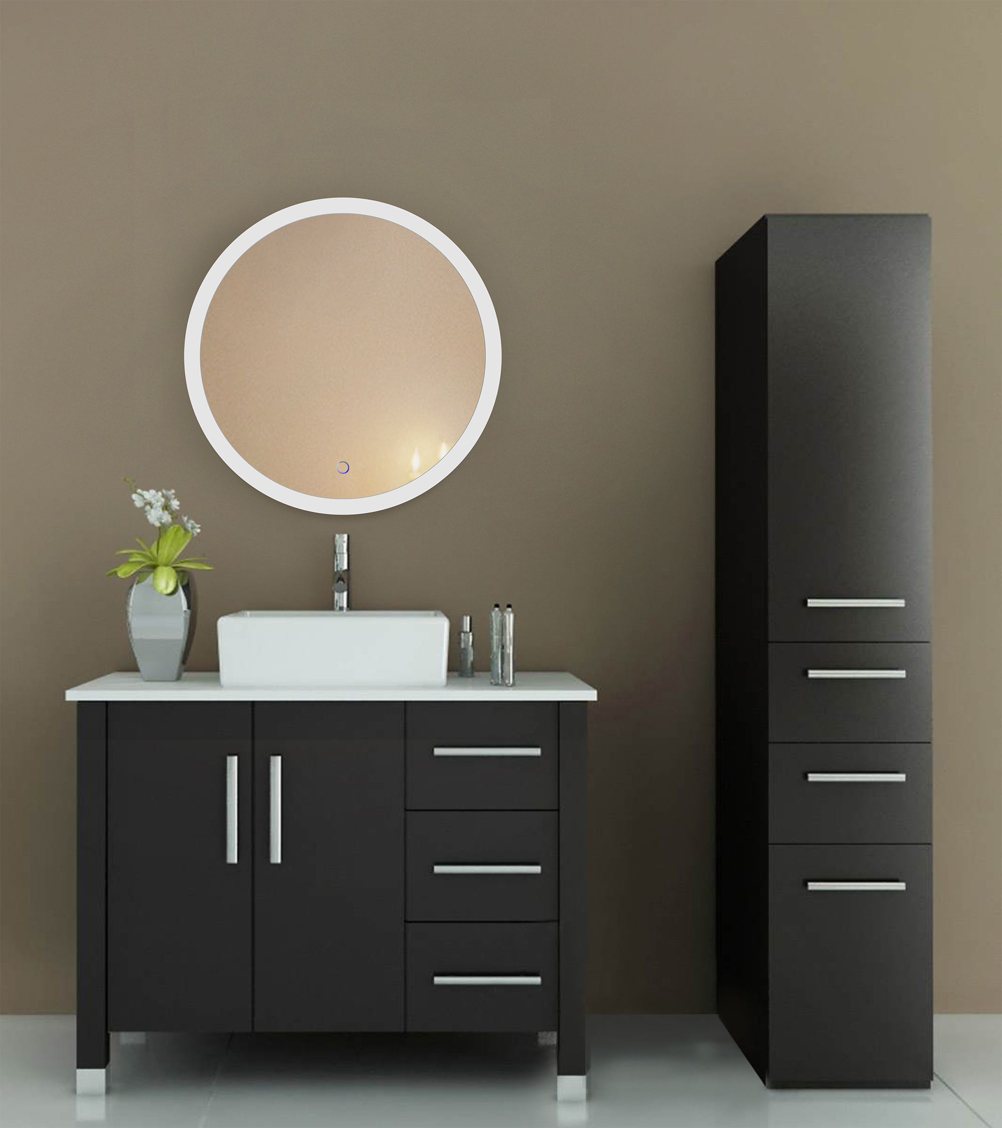 Krugg Icon Round 24″ x 24″ LED Bathroom Mirror w/ Dimmer & Defogger | Round Lighted Vanity Mirror