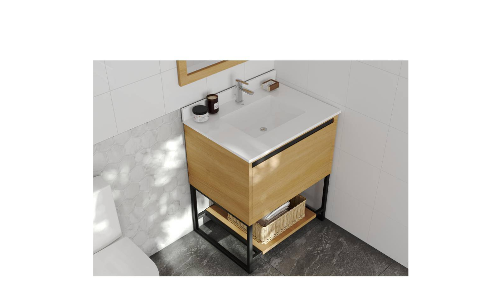 La Viva Alto 30 in. W x 22 in. D x 35 in. H Bathroom Vanity in California White Oak with White Quartz Top