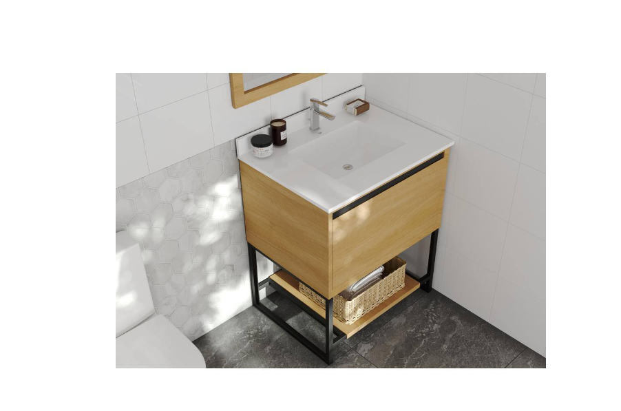 La Viva Alto 30 in. W x 22 in. D x 35 in. H Bathroom Vanity in California White Oak with White Quartz Top