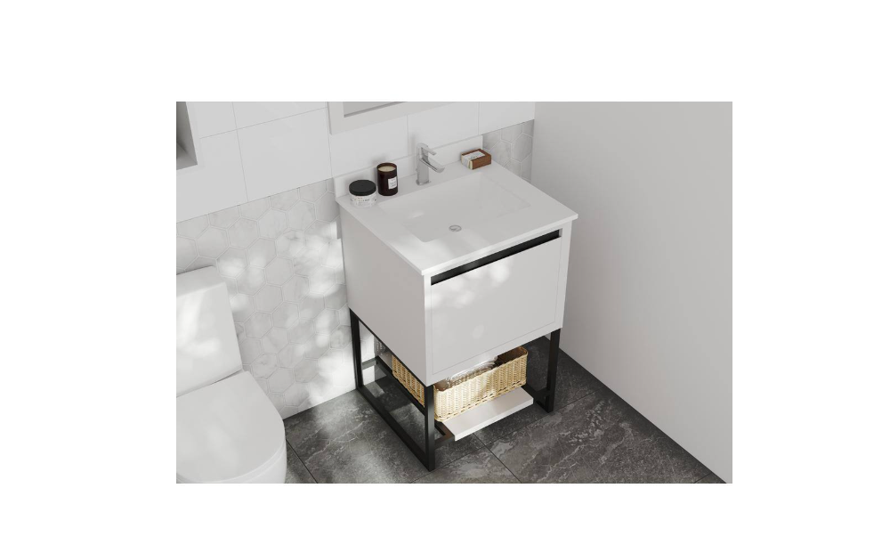 La Viva Alto 24 in. W x 22 in. D x 35 in. H Bathroom Vanity in White with White Quartz Top