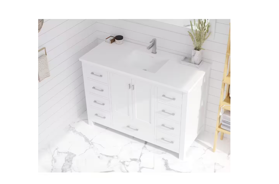 La Viva 48 in. W x 22 in. D Solid Surface Vanity Top in Matte White with Matte White Rectangular Single Sink