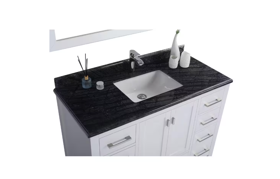 La Viva 48 in. W x 22 in. D Marble Vanity Top in Black Wood with White Rectangular Single Sink